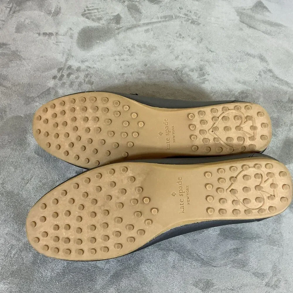 8 B Kate Spade Brass Bit Flats Leather Womens 8 B Carmen Navy 38.5